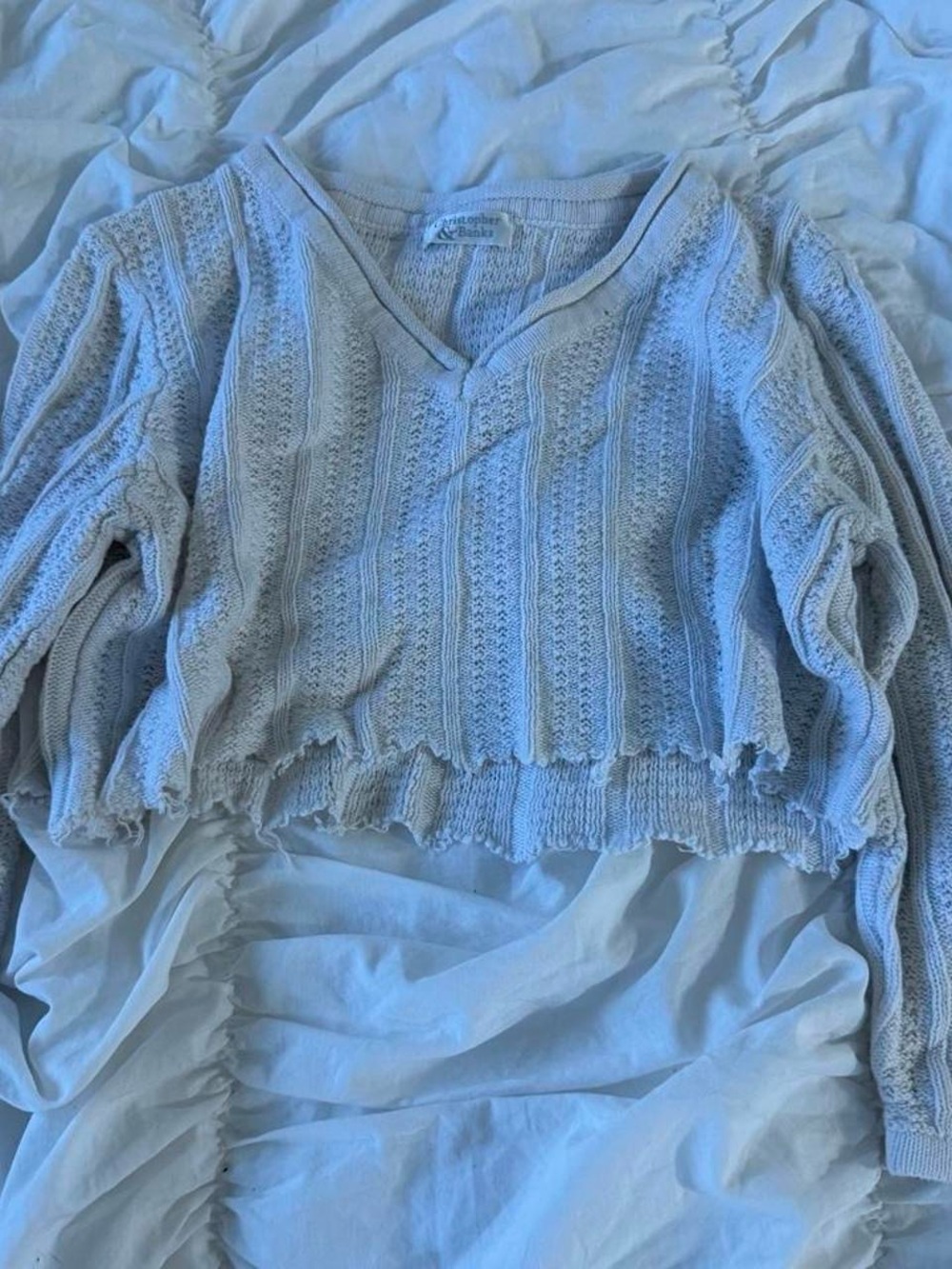 Christopher & Banks White V-Neck Cropped Knit Sweater
